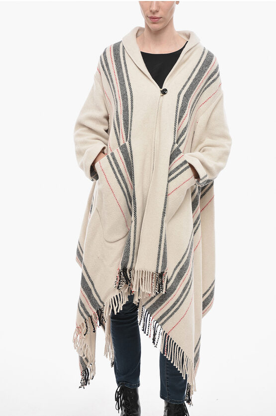 Woolrich Fringed Blanket Coat In Neutral
