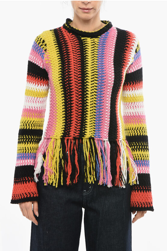 Shop Chloé Fringed Bottom Crochet Sweater With Multicolor Motif