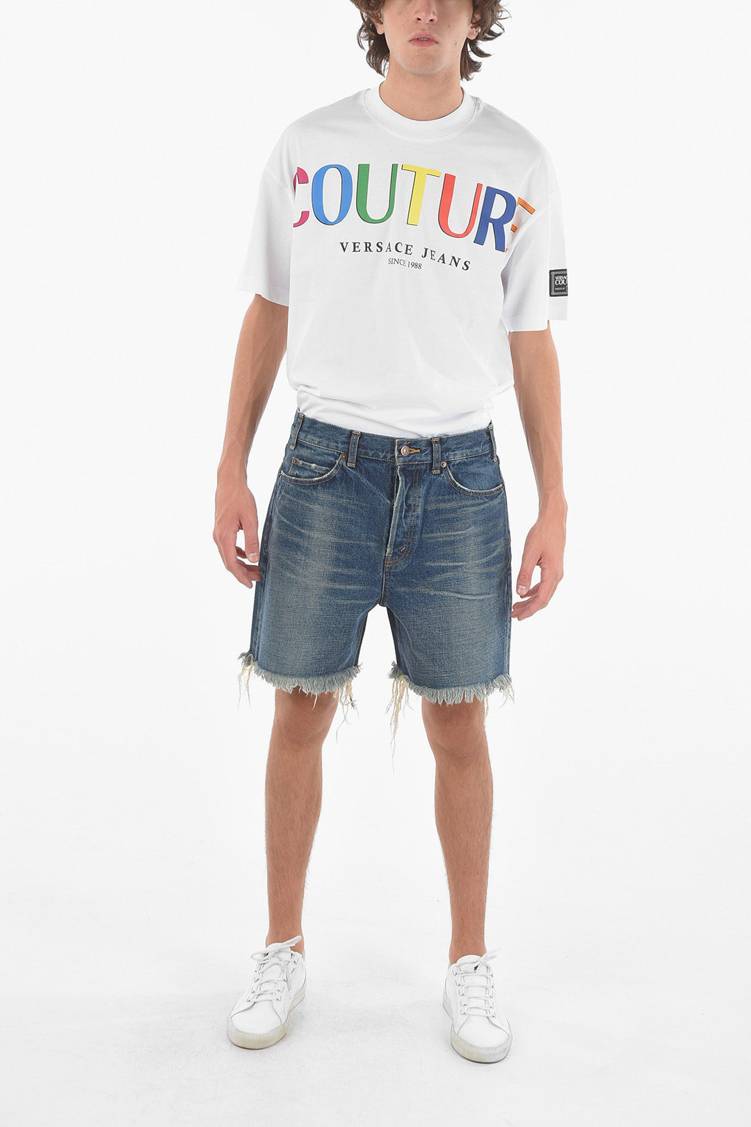 Celine Fringed Bottom Dèlavè Denim Shorts men - Glamood Outlet