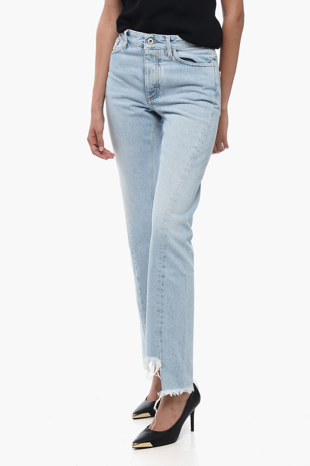 Off-White Fringed Bottom TWIST SEAM Skinny Fit Denims 17cm women