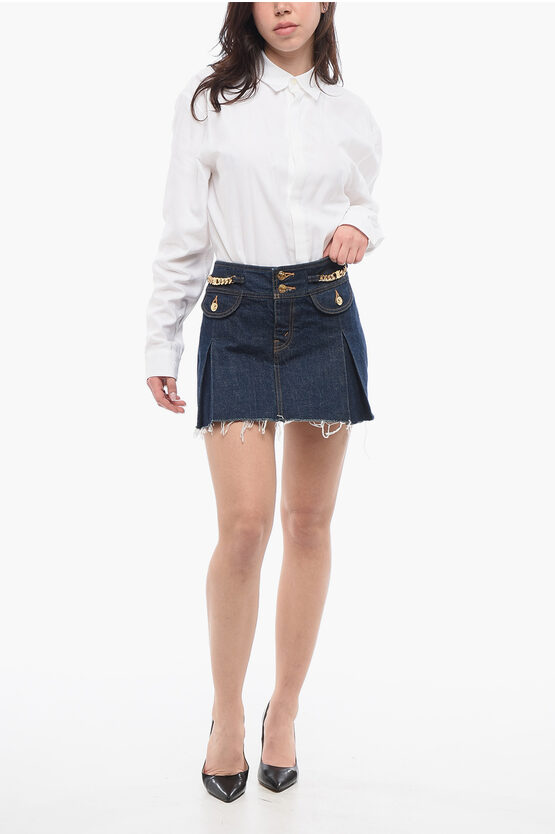 Celine Fringed Denim Mini Skirt with Pleats women - Glamood