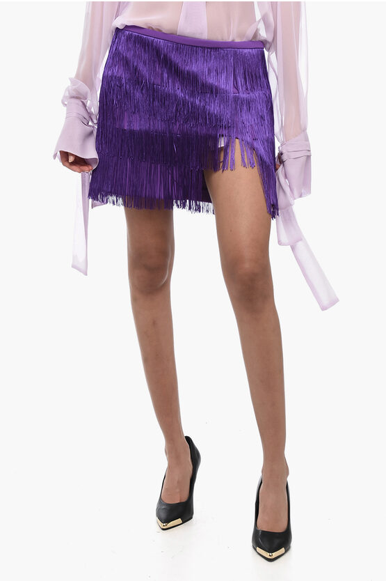 Shop Pinko Fringed Miniskirt With Side Slit