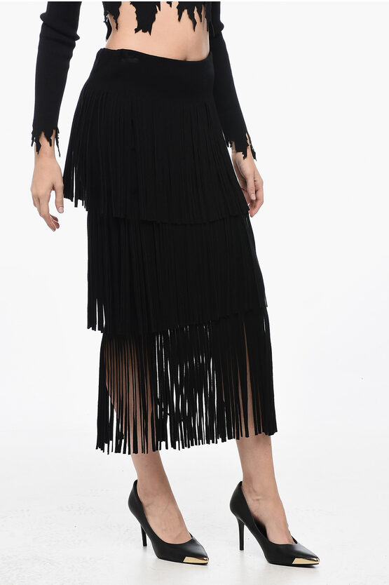 Shop Philosophy Di Lorenzo Serafini Fringed Skirt With Ruffled Desing