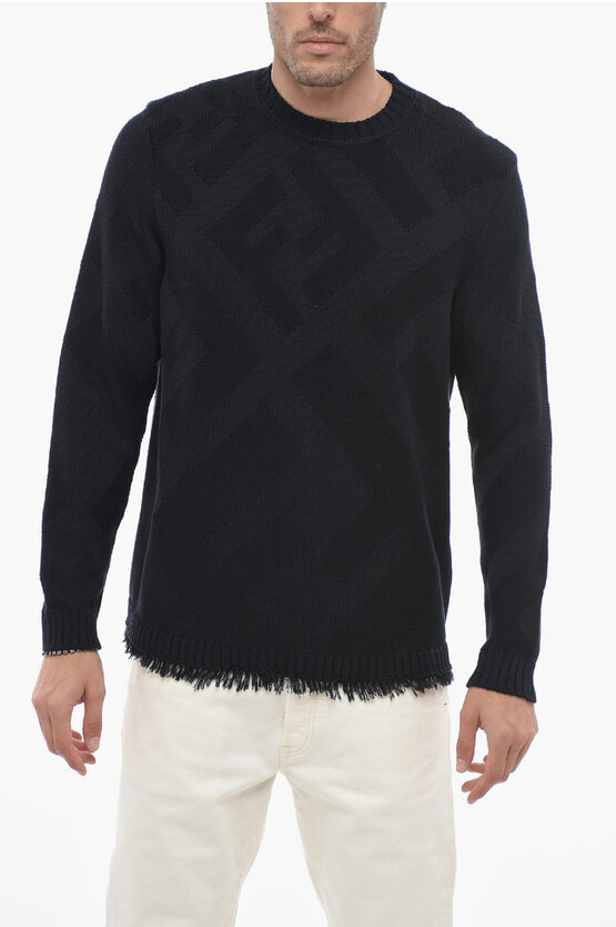 Shop Fendi Fringed Sweater With Ff Pattern