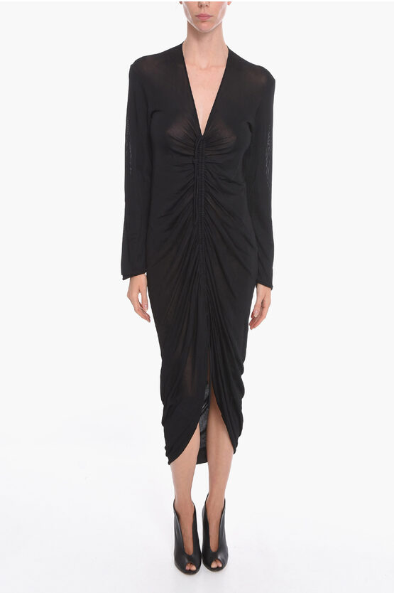 Shop Bottega Veneta Front Draped Glossy Viscose Dress