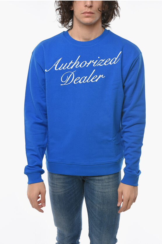 Shop Just Don Front Embroidered Brushed Cotton Crew-neck Sweatshirt