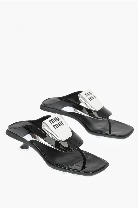 Miu Miu Front Logo SOCCER Patent Leather Thong Sandals women