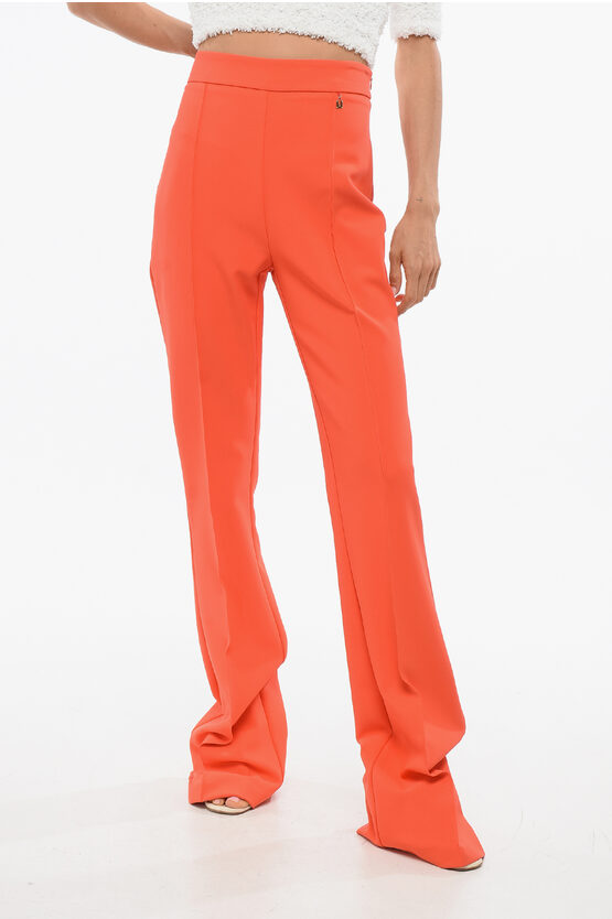 Elisabetta Franchi Front Pleated Bootcut Pants In Orange