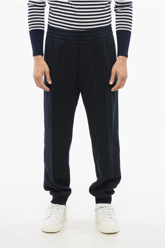 Versace Front Pleated Cotton Sweatpants With Embroidered Logo