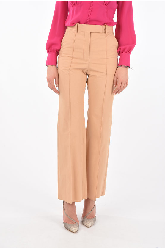 Super Blond Front Pleated Flared Cotton Trousers In Neutral