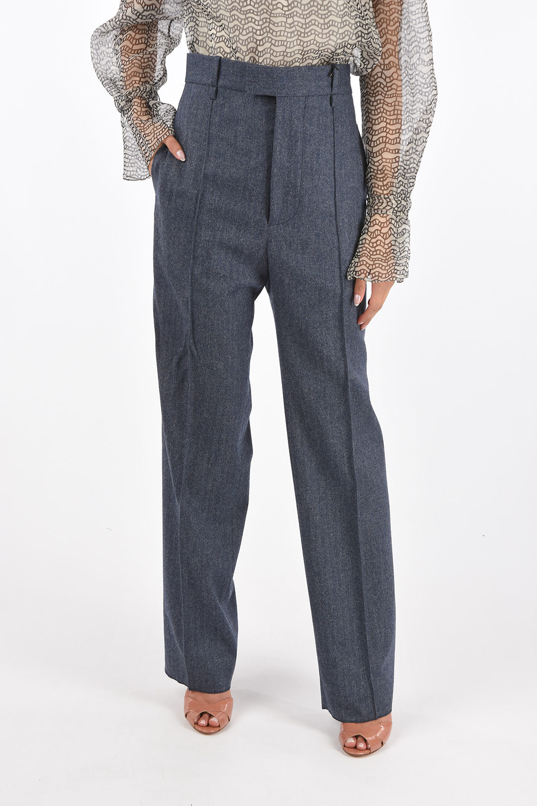 Super Blond V Waist Herringbone Wool Pants women - Glamood Outlet