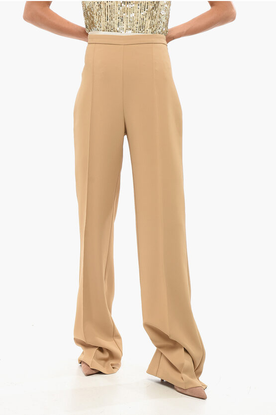 Elisabetta Franchi Front Pleated Palazzo Pants In Brown