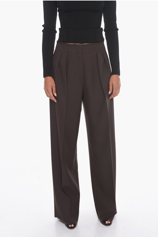 Super Blond Front-pleated Trousers With Wide-leg In Brown