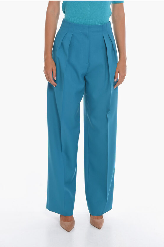 Super Blond Front-pleated Trousers With Wide-leg In Blue