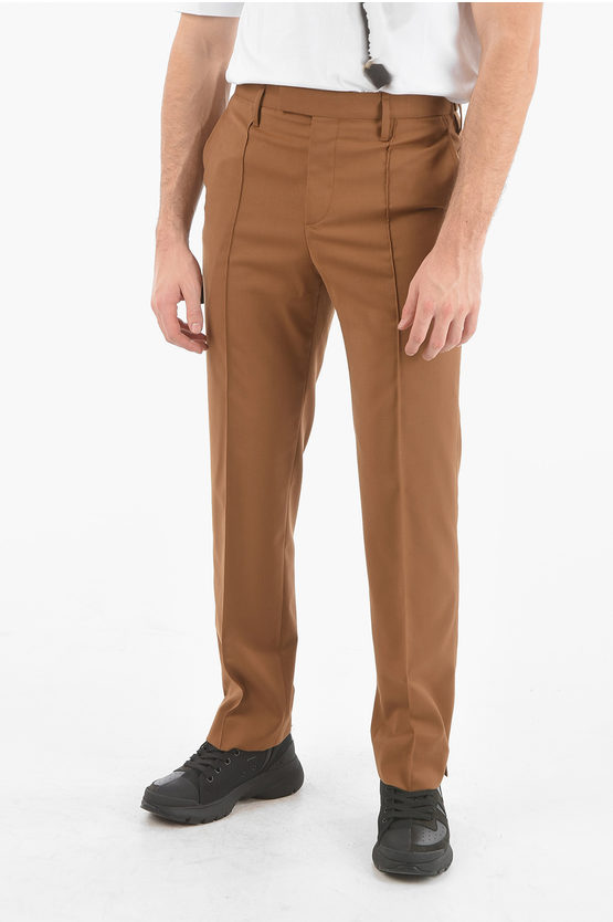 Neil Barrett Front Pleated Tube Regular Rise Trousers In Brown