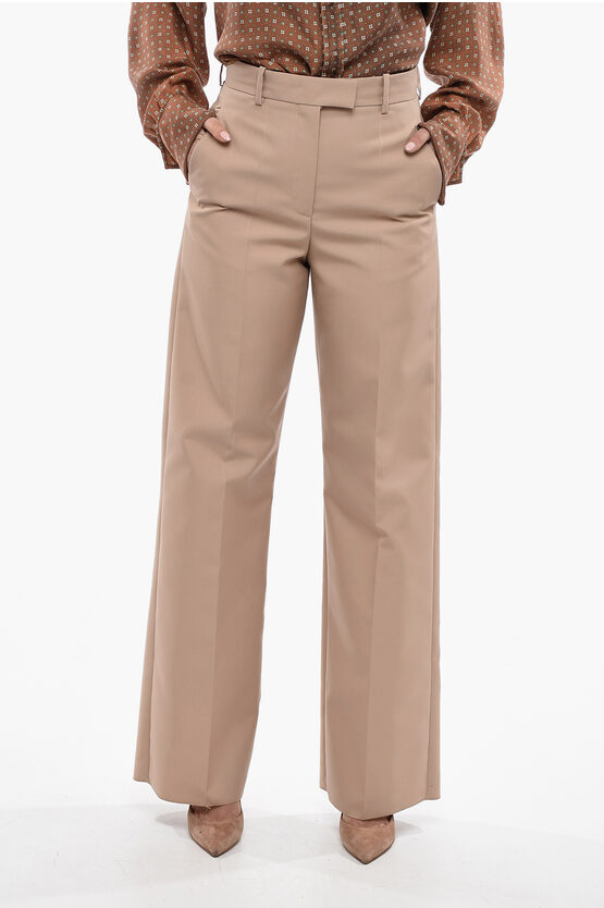 Valentino Front-pleated Wide-leg Trousers In Neutral