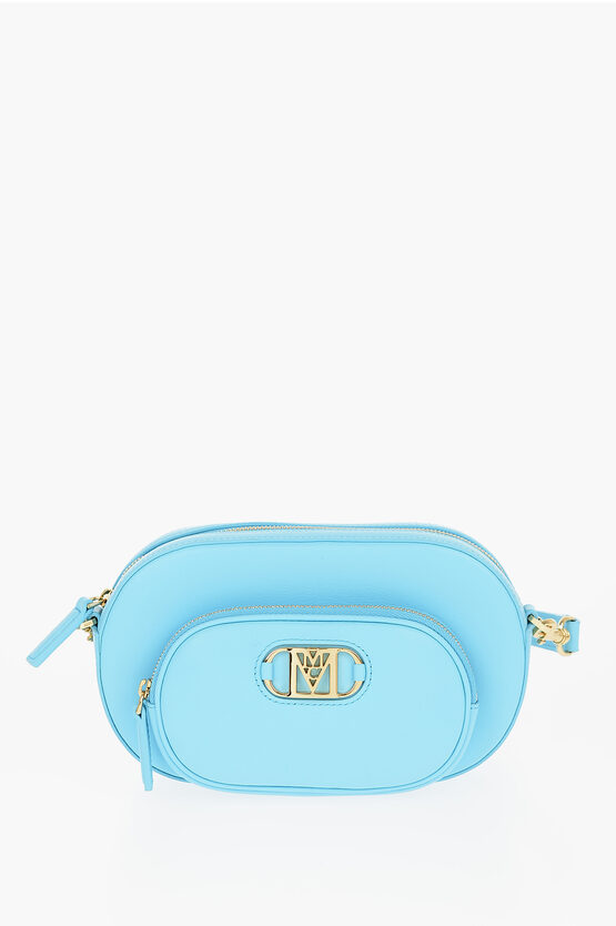 Mcm Front Pocket Leather Crossbody Bag In Blue