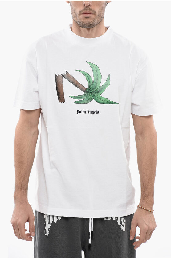 Palm Angels Front Printed Broken Palm Crew-neck T-shirt In White