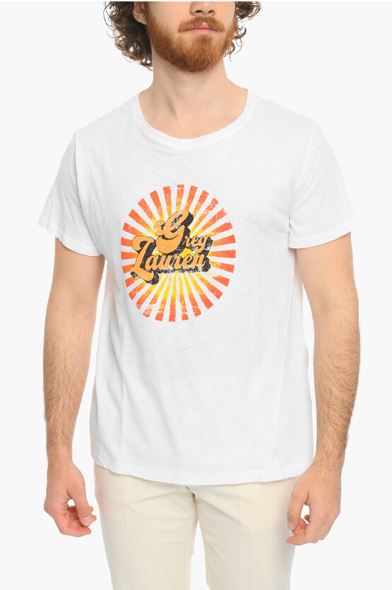 Shop Greg Lauren Front Printed Crew-neck Big Sun T-shirt