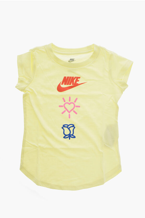 Nike Front Printed Love Icon Stack Crew-neck T-shirt In Yellow