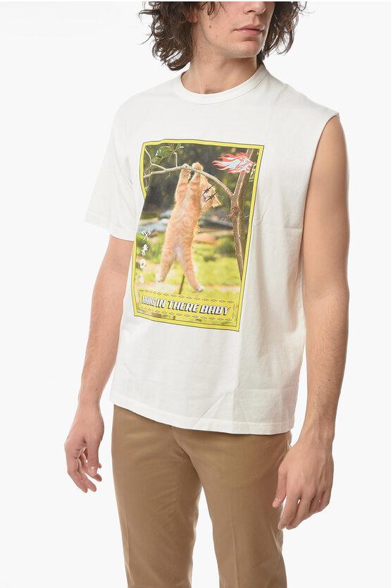 Phipps Front Printed One-shoulder Hang In There T-shirt In White