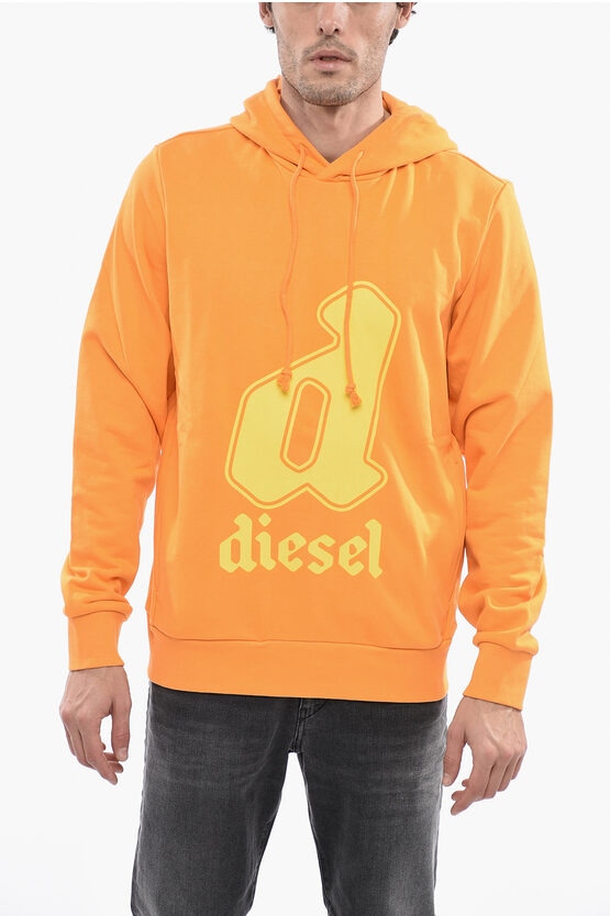Diesel Front Printed S-ginnout Hoodie In Orange