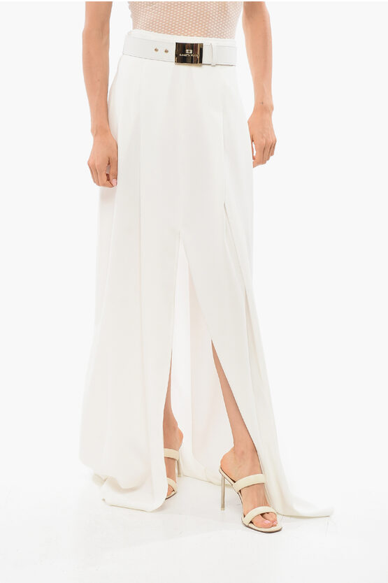 Elisabetta Franchi Front Split Maxi Skirt With Belt In White