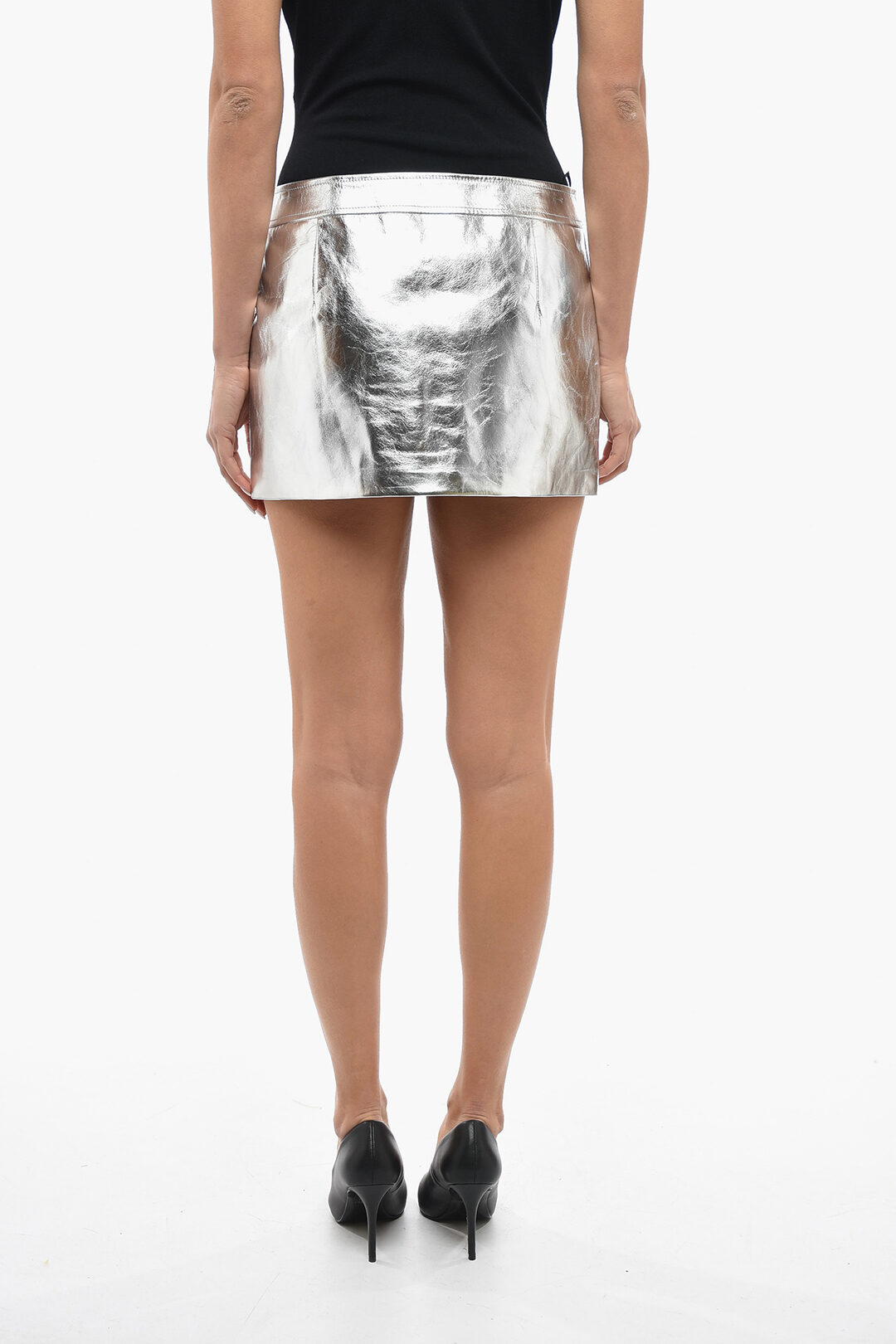 Saint Laurent Front Zip Metallic Textured Leather Mini Skirt