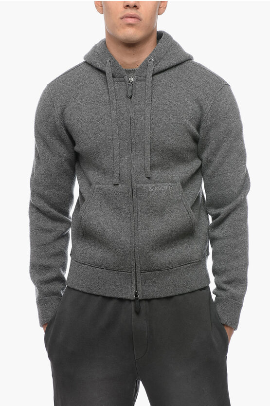 Shop Burberry Front Zipped Cashmere Blend Hoodie