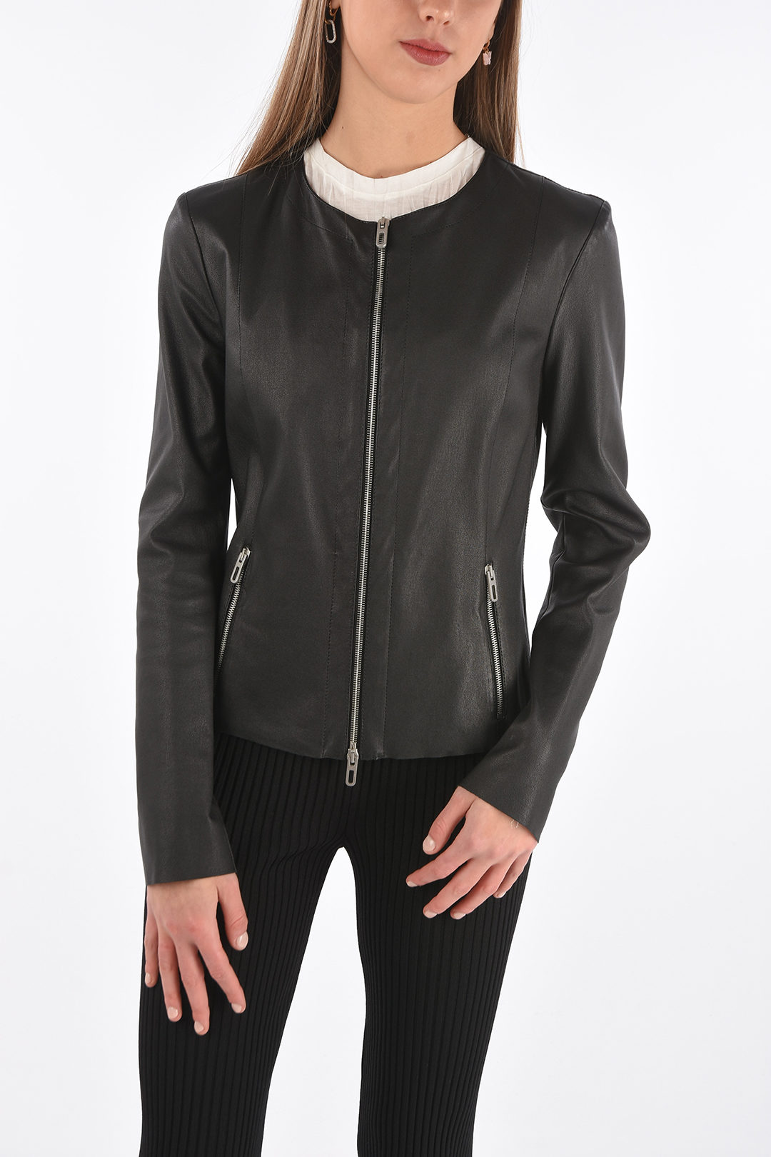 DROMe Front Zipped Leather Jacket with Raw Cut Edges women - Glamood Outlet