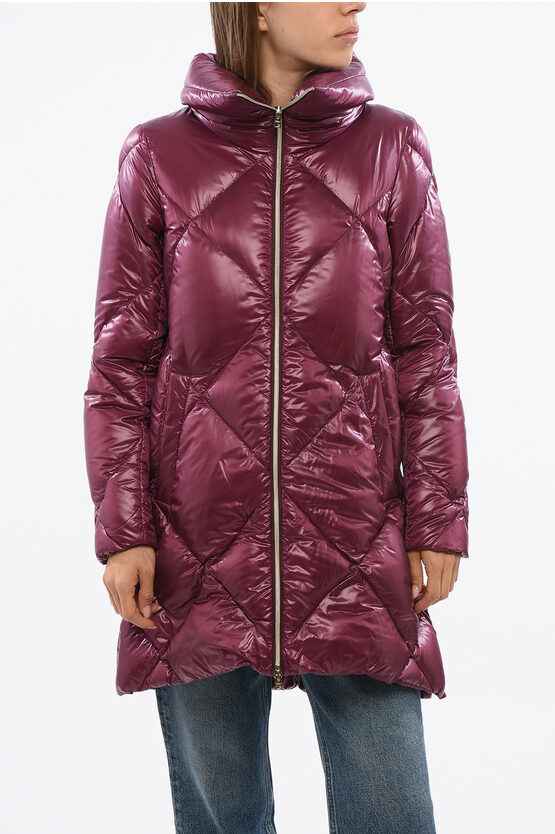 Herno Front Zipped Quilted Down Jacket In Purple