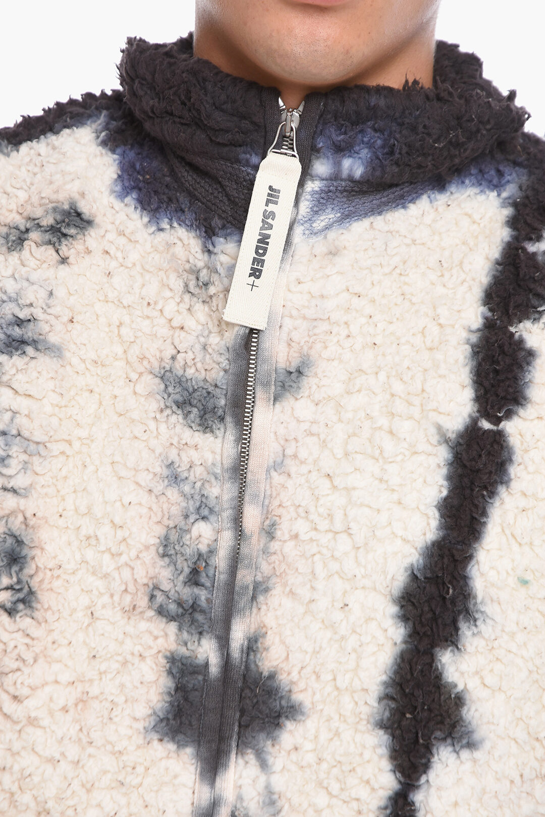 トップス jil sandar over dye knit Jil Sander Front Zipped Teddy Sweatshirt with Tie Dye Motif men
