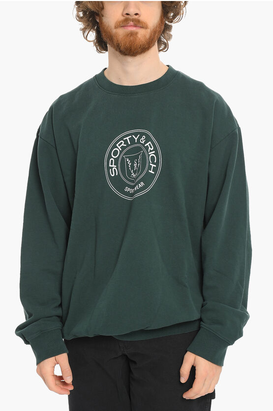 Sporty And Rich Frontal Logo-printed Crew-neck Sweatshirt In Green