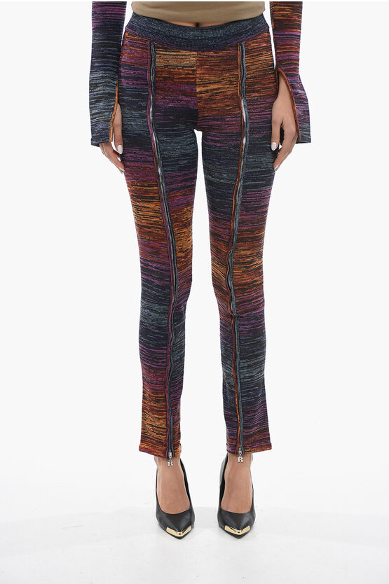 Rotate Birger Christensen Frontal Zip Details Space Dye Skinny Fit Pants In Multi
