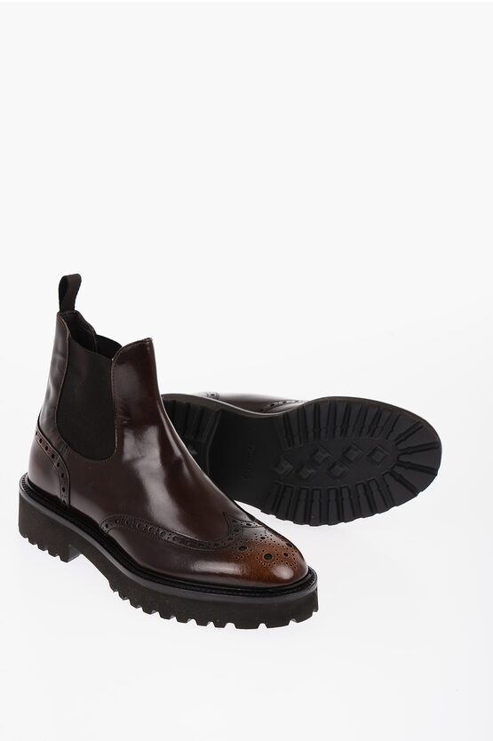Doucal's Full Brogue Leather Chelsea Boots In Brown
