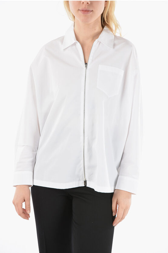 PRADA ジップアップシャツ　白 Prada Men's Poplin Zip-Up Overshirt | Neiman Marcus
