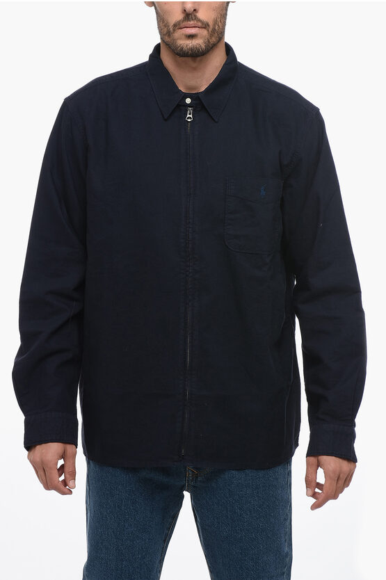 Shop Polo Ralph Lauren Full Zip Cotton Overshirt With Breast-pocket