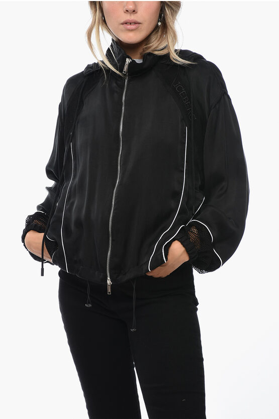 ICEBERG FULL ZIP SATIN SWEATSHIRT WITH MESH INSERTS
