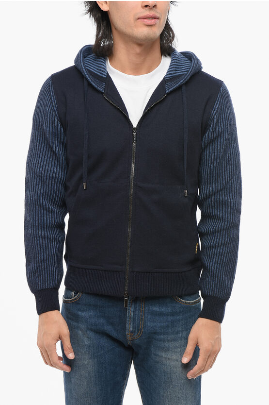 Moorer Full-zip Truman Sweater With Hood In Blue