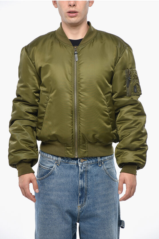 Bacon Full-zip Twill Padded Bomber Jacket In Green