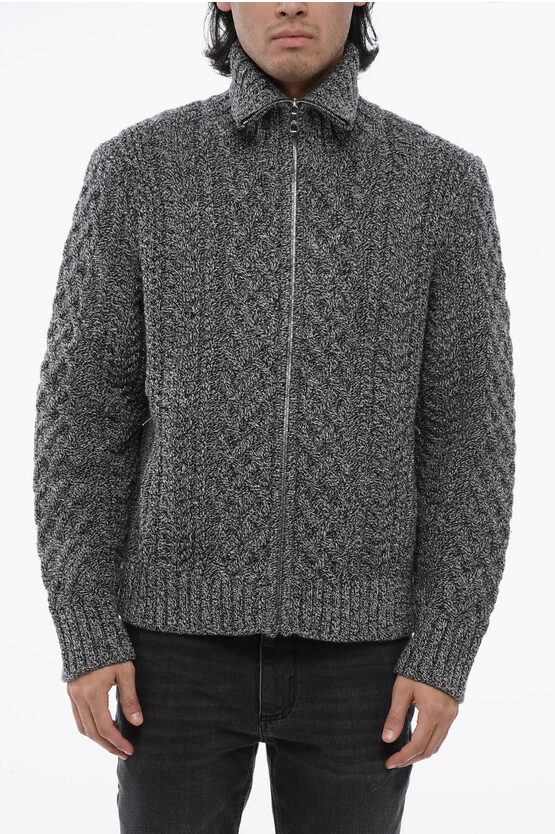 Shop Neil Barrett Full Zipped Cable Knit Wool Pullover