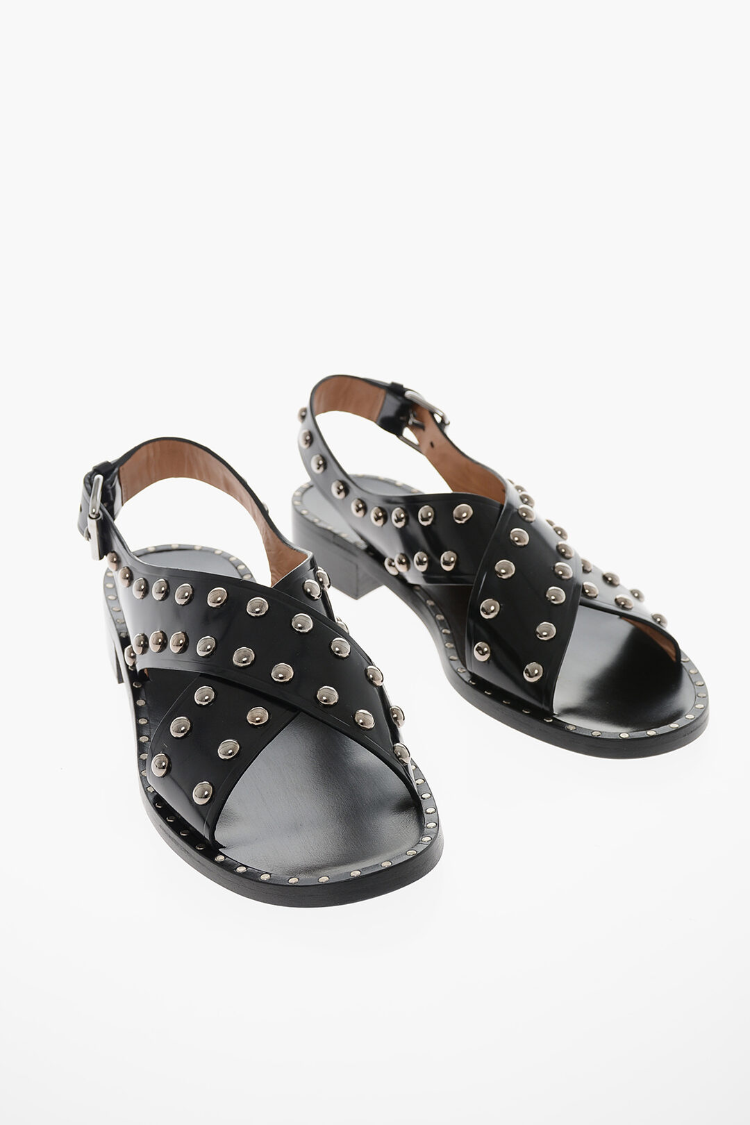 Fumé-leather RHONDA MET Sandals with Stud-embellishment