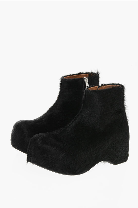 Marni Fur Booties With Inner Zip In Black