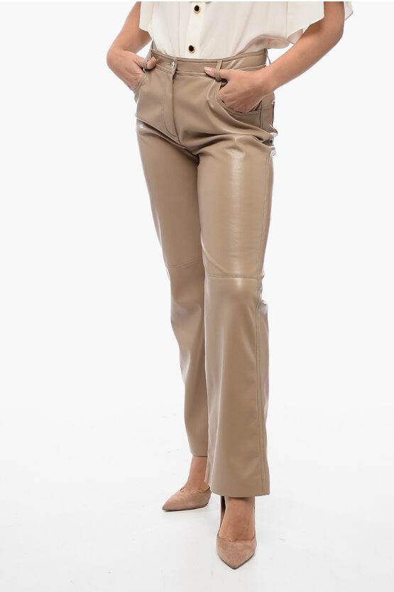 Msgm Fux Leather Flared-fit Pants With Stitchies