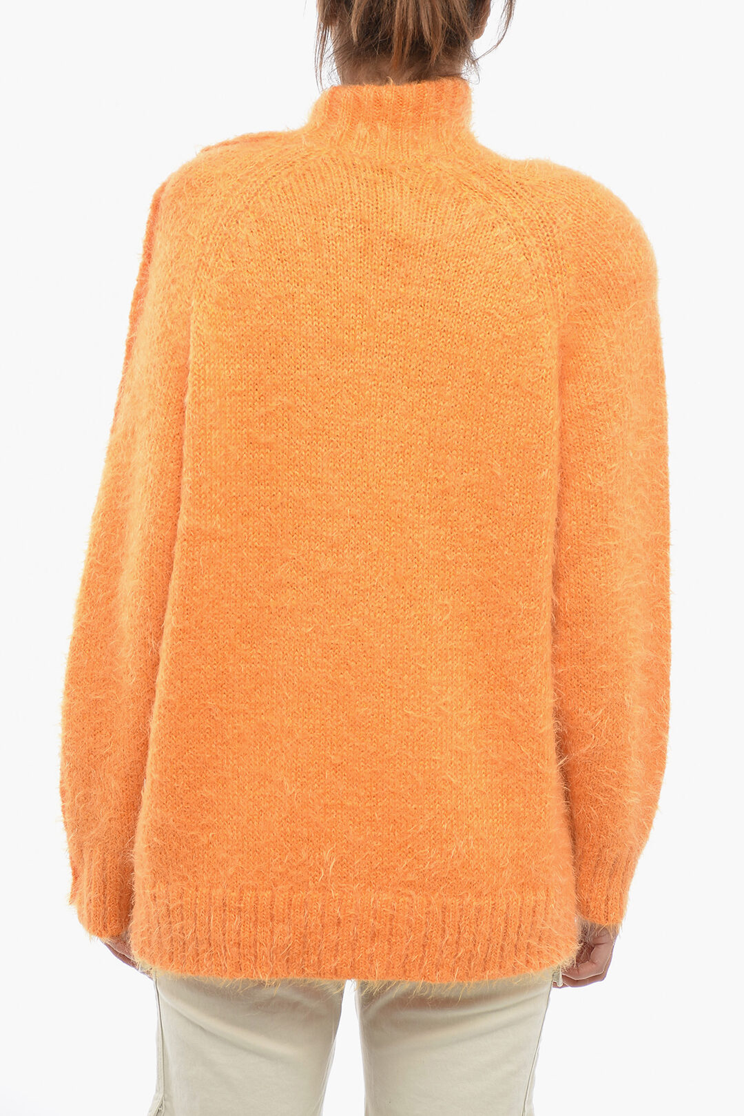 Rotate Fuzzy Turtleneck Sweater with Decorative Buttons women