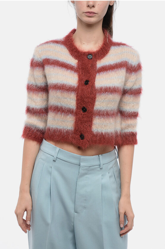 Shop Marni Fuzzy Wuzzy Mohair Blend Cardigan With Awning Stripe Motif