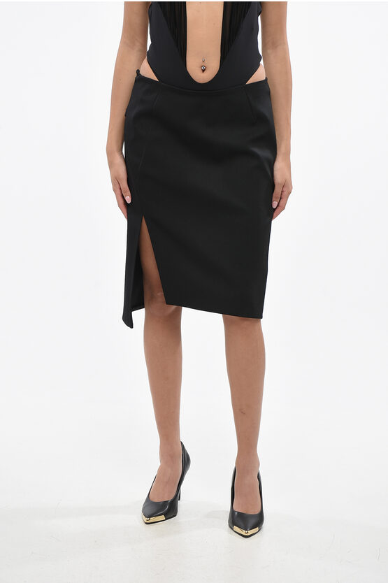 Versace Gabardine Miniskirt With Side Split In Black