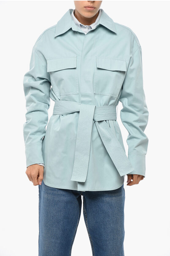 Super Blond Gabardine Saharan Shirt With Belt In Blue