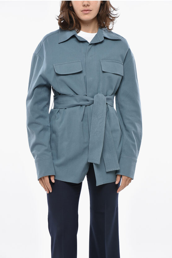Super Blond Gabardine Saharan Shirt With Belt In Blue