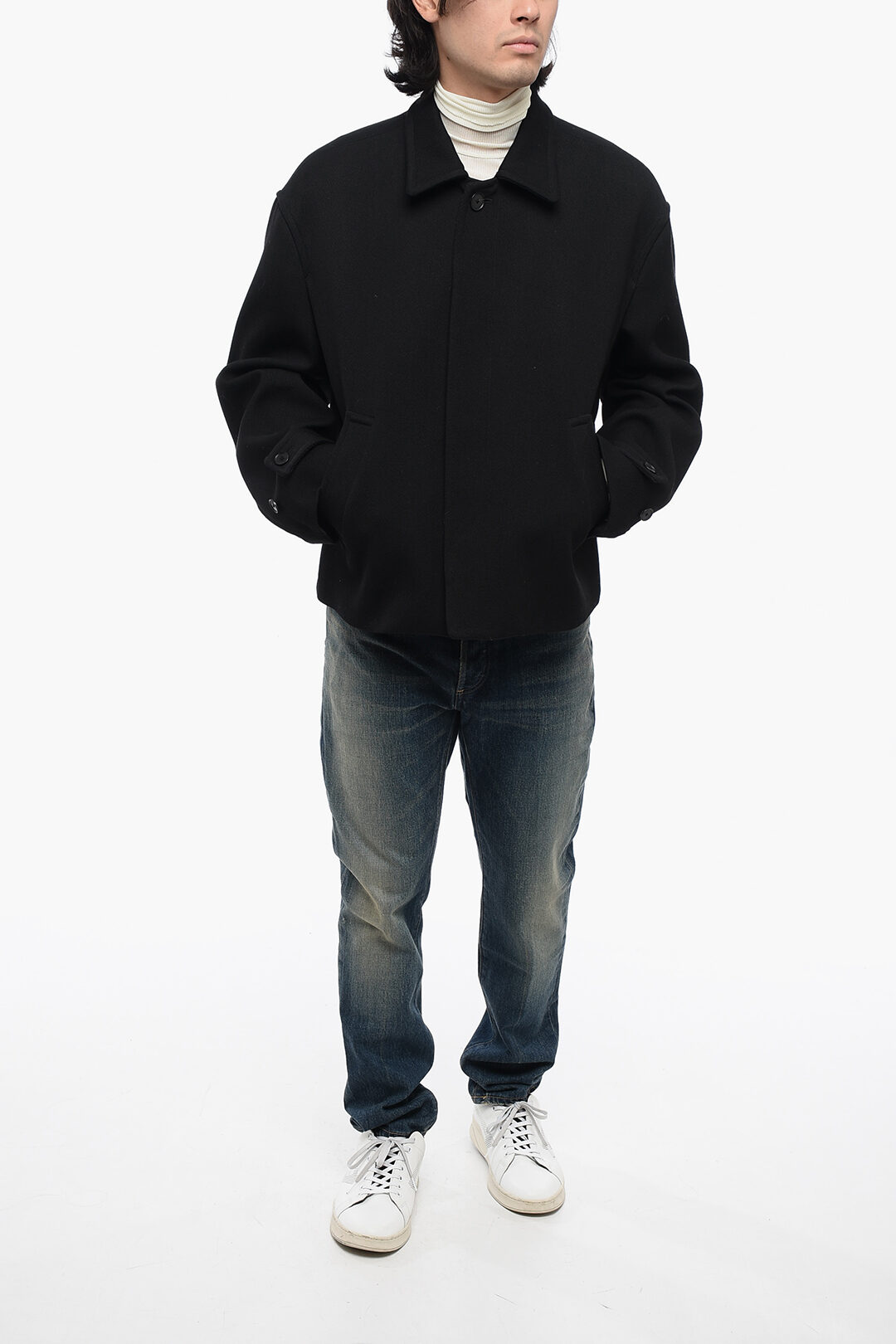 Auralee Gabardine Wool Coat with Hidden Fastening men Auralee Gabardine Wool Coat with Hidden Fastening men